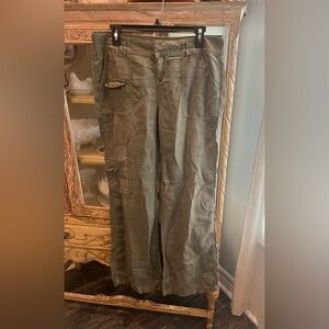Guess Womens 31 Green Sage Linen Cargo Pants with Utility Design Natural Earthy